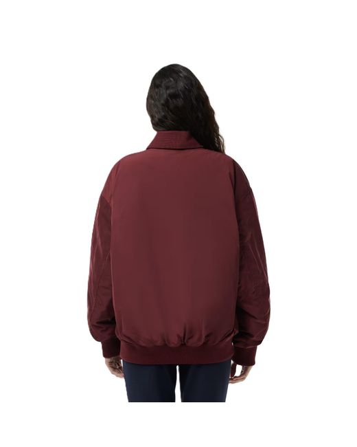Lacoste Red Oversized Ribbed Bomber Jacket