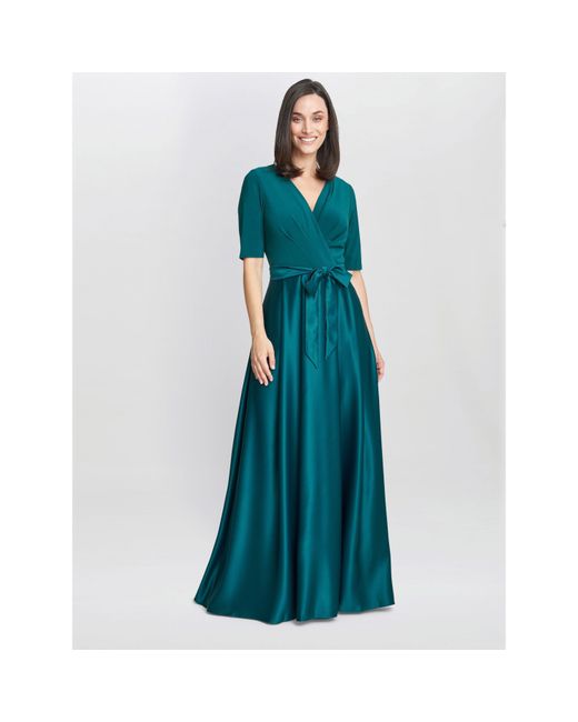 Gina Bacconi Blue Luna Satin Maxi Dress With Jersey Bodice