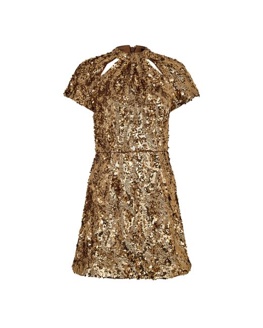 French Connection Brown Sequin Mesh Mini Dress