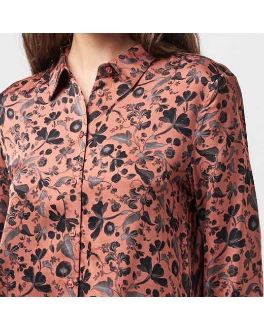 French Connection Brown Jeanie Ennis Satin Long-Sleeve Blouse
