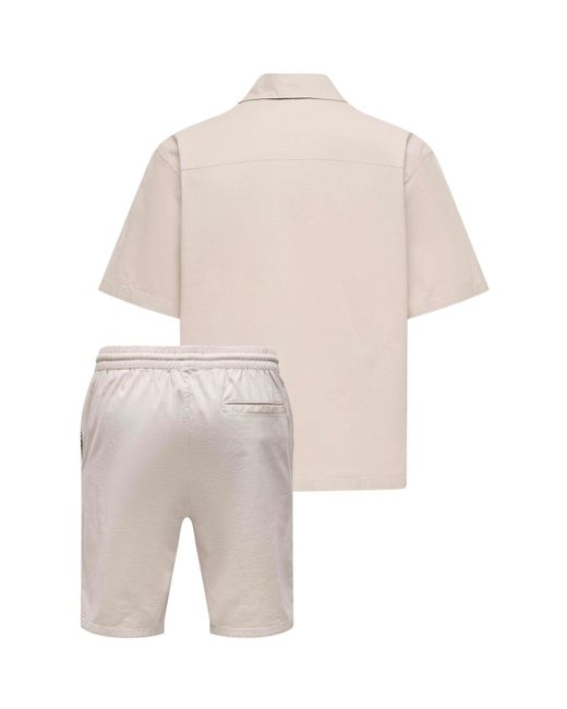 Only & Sons White Resort Shirt And Shorts Set for men