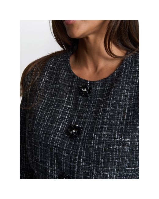 Gina Bacconi Blue Alisson Tweed Knitted Button Front Jacket