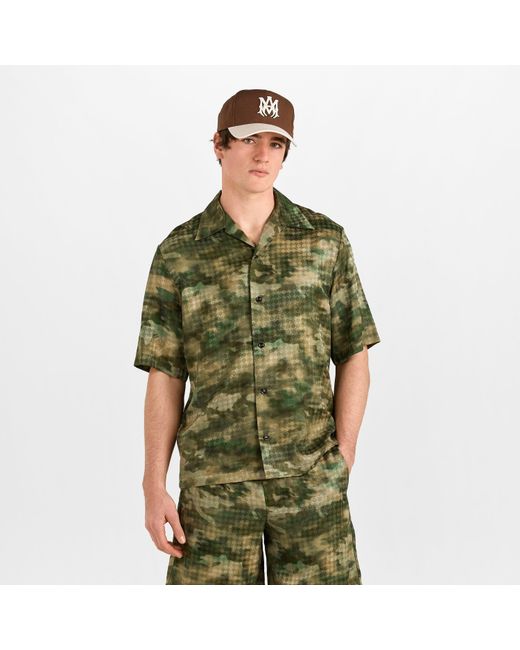 Amiri Green Quad Camoflage Short-Sleeve Woven Camp Shirt for men