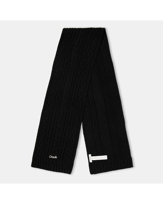 COACH Black Cable Knitted Wool Scarf