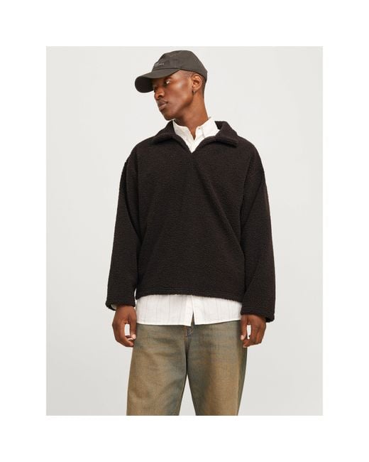 Jack & Jones Black Teddy Crew Neck Jumper for men