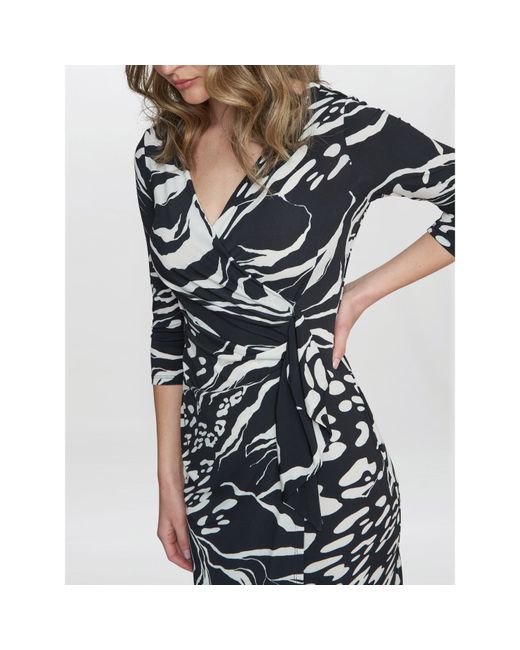 Gina Bacconi Multicolor Bianca Printed Jersey Ruffle Dress