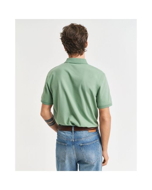Gant Green Contrast Piqué Polo Shirt for men