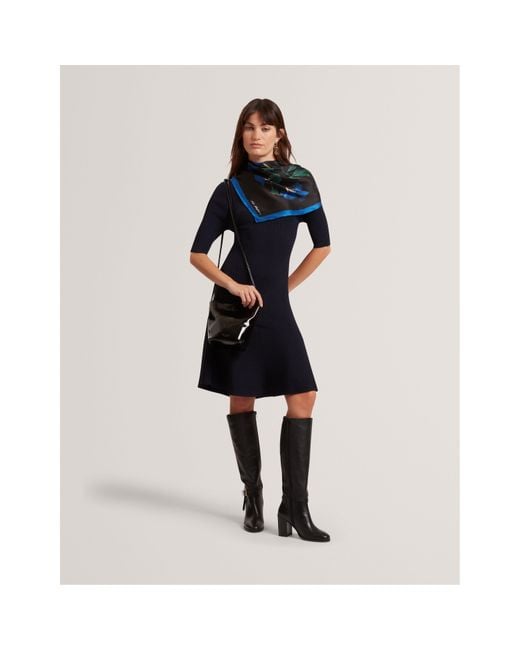 Ted Baker Blue Short-Sleeve Knitted Jumper Dress