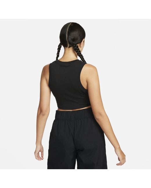 Nike Black Sportswear Chill Knit Tight Cropped Mini-Rib Tank Top