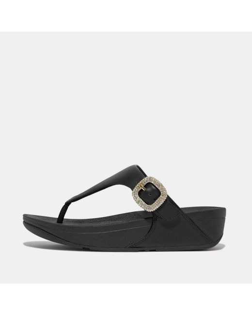 Fitflop Black Lulu Crystal-Buckle Leather Sandals