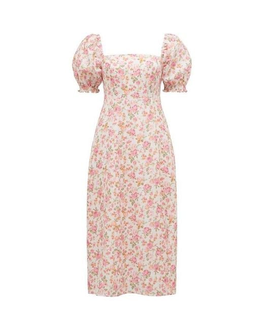 Forever New Pink Carson Linen Square Neck Midi Dress