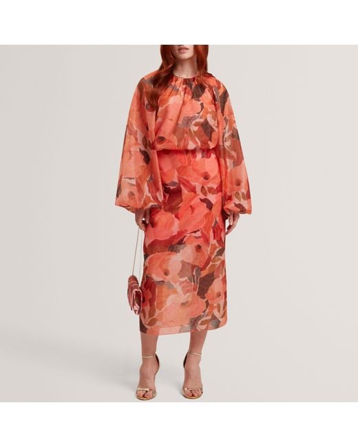 Ted Baker Red Print Midi Skirt