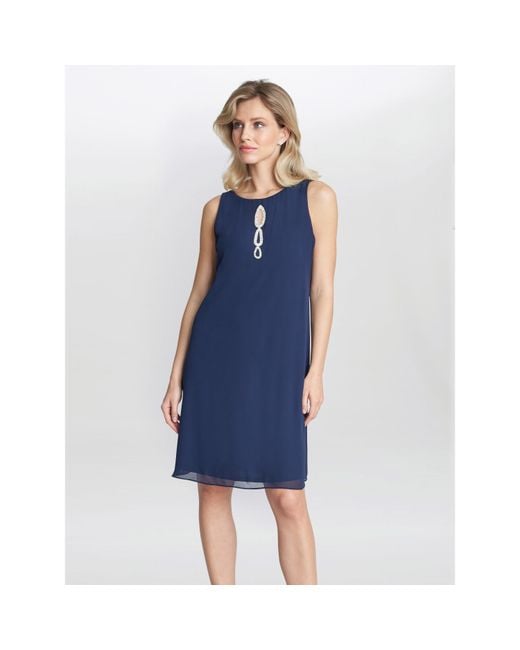 Gina Bacconi Blue Laura Chiffon Cape And Beaded Neck Dress