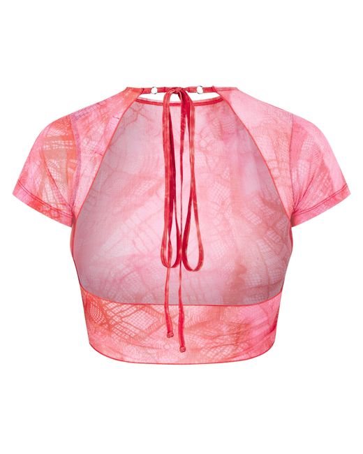 Roberta Einer Red Short-Sleeve Mesh Crop Top
