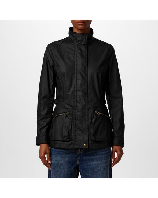 Belstaff Black Madeline Water Resistant Waxed Long Sleeve Wax Jacket
