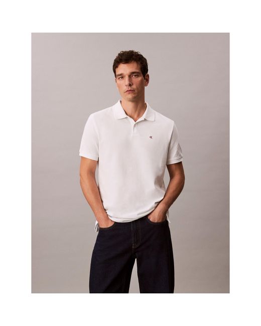 Calvin Klein White Ckj Pique Short-Sleeve Polo Shirt for men