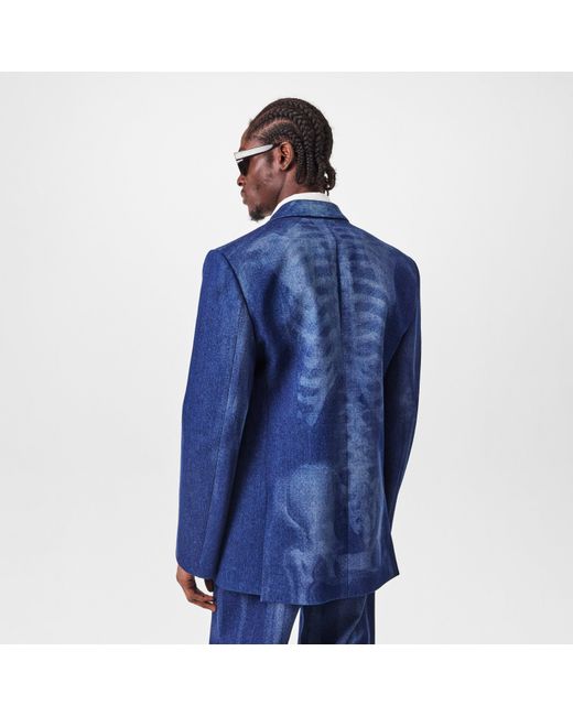 Off-White c/o Virgil Abloh Blue Body Scan Relax Skeleton Graphic Long Sleeve Double-Breasted Denim Jacket for men