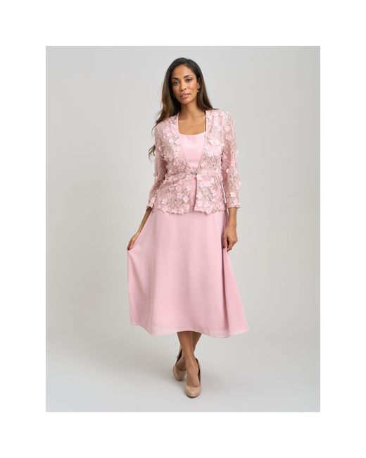 Gina Bacconi Pink Patty Lace Jacket And Chiffon Midi Dress