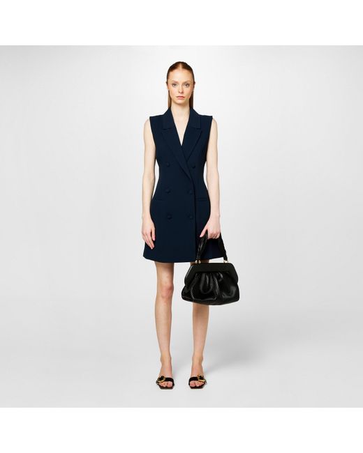 GOOD AMERICAN Blue Luxe Suiting Mini Tailored Blazer Dress