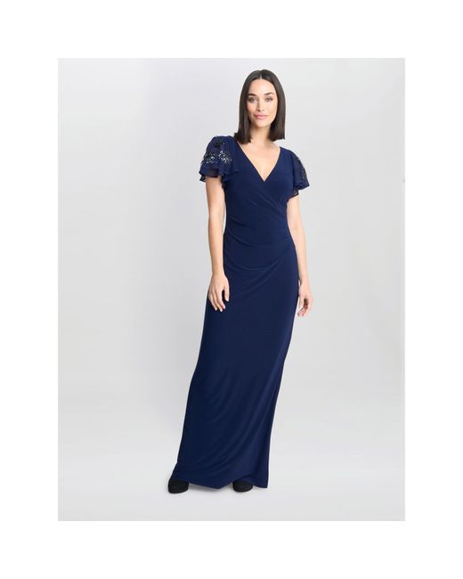 Gina Bacconi Blue Nicolette Jersey V-Neck Maxi Dress