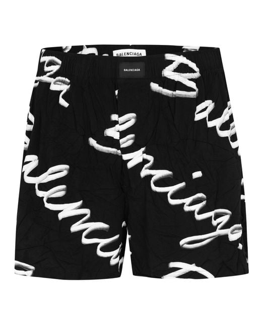 Balenciaga Black Script Logo Woven Oversized Fit Tracksuit Shorts