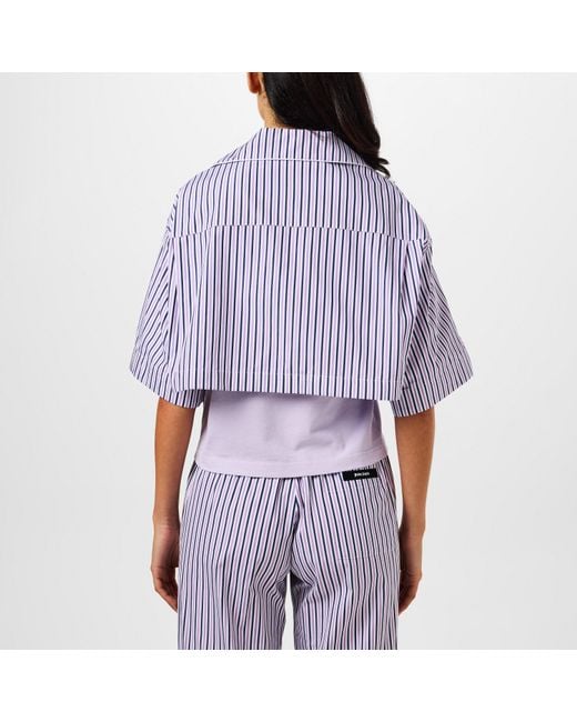 Palm Angels Purple Striped Cropped Shirt