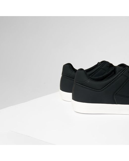 Threadbare Black Stitch Detail Court Trainers for men