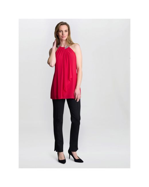 Gina Bacconi Red Elle Halter Top With Beaded Neck