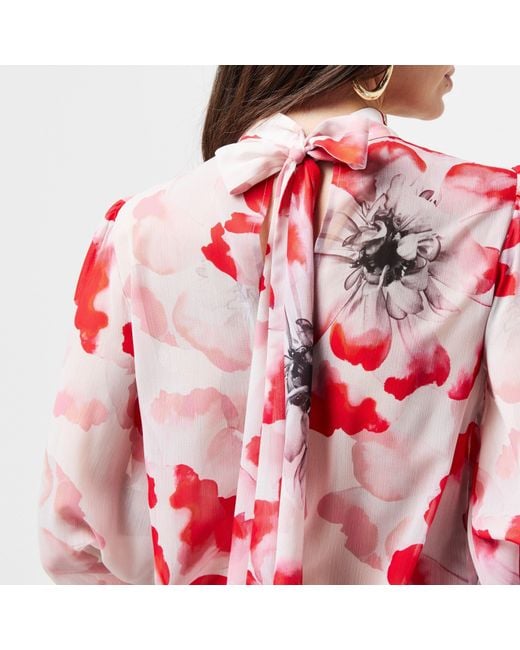 Ted Baker Red Ladon Tie Neck Blouse