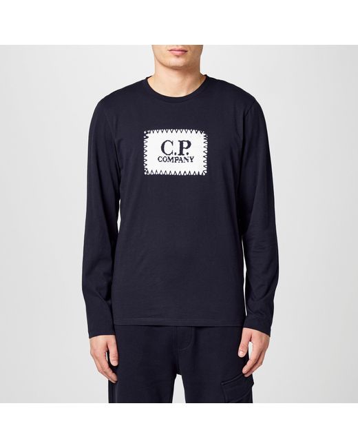 C P Company Blue Cotton Long Sleeve Crew Neck T-Shirt for men