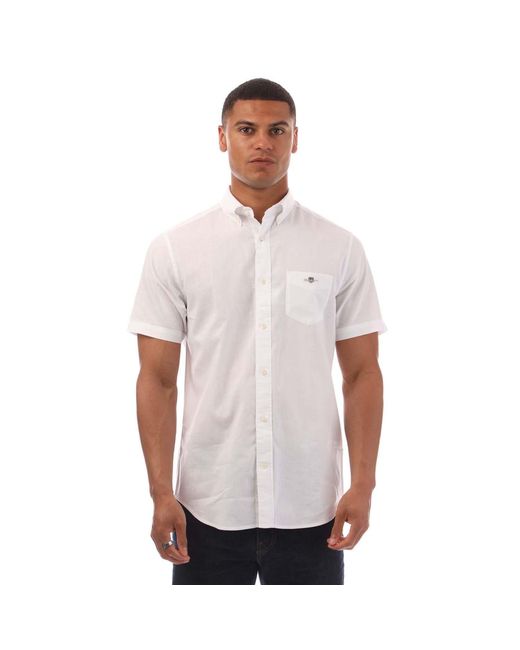 Gant White Regular Fit Cotton Linen Short Sleeve Shirt for men