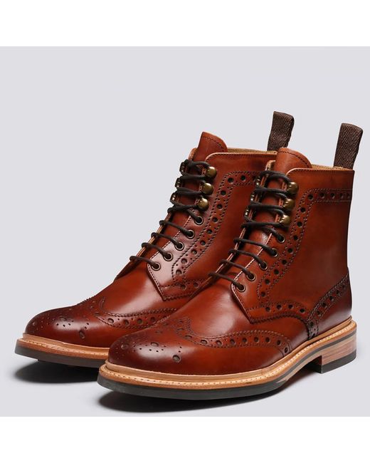 GRENSON Brown Fred Brogue Boot for men
