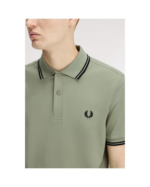 Fred Perry Green Short Sleeve Twin Tipped Polo Shirt for men