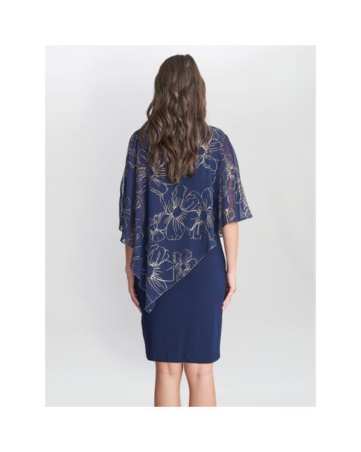 Gina Bacconi Blue Fiona Floral Glittered Asymmetric Dress