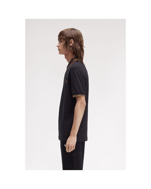 Fred Perry Black Short Sleeve Twin Tipped Polo Shirt for men