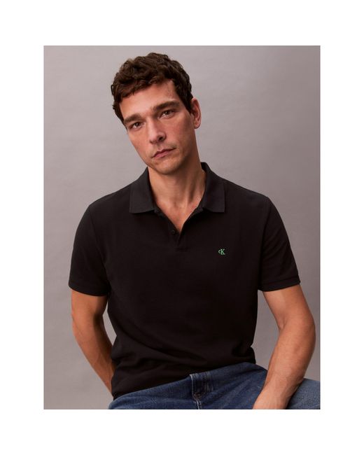 Calvin Klein Black Ckj Pique Short-Sleeve Polo Shirt for men