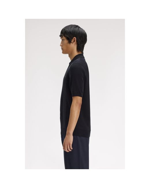 Fred Perry Black Knitted Short Sleeve Polo Shirt for men
