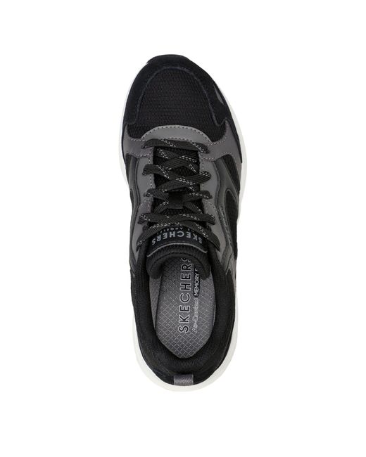 Skechers Black Mesh W Duraleather & Suede Overlay Low-Top Trainers