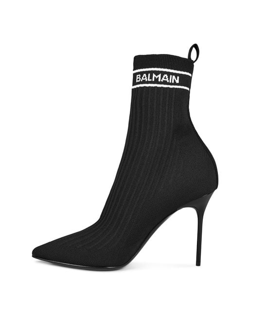 Balmain Black Pb Monogram Skye Knit Ankle Boots
