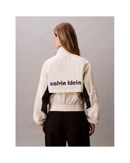 Calvin Klein Brown Retro Track Funnel Neck Long Sleeve Windbreaker