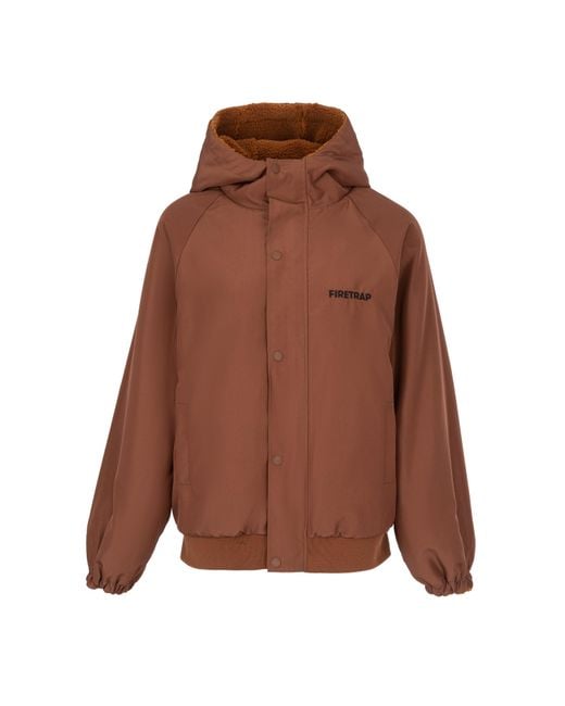 Firetrap Brown Reversible Sherpa Fleece Hooded Full Zip Long Sleeve Teddy Coat
