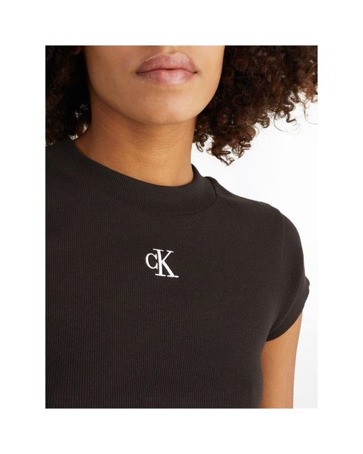 Calvin Klein Blue Mono Rib Cropped T Shirt