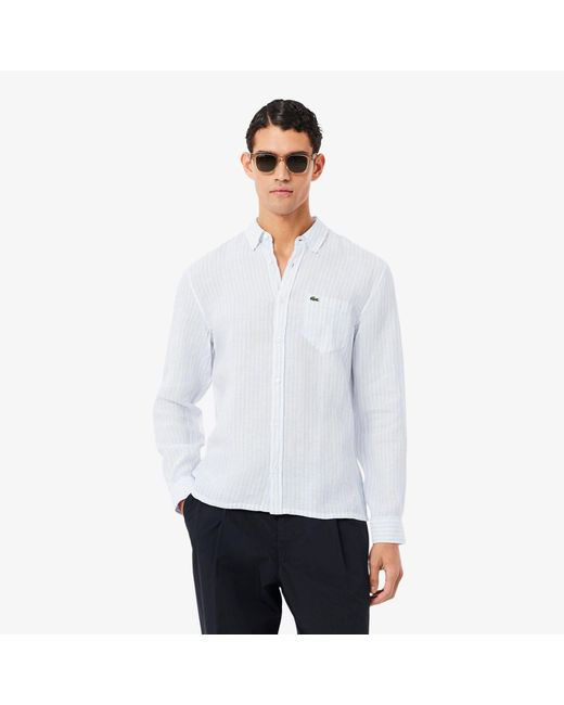 Lacoste White Long Sleeve Patterned Shirt for men