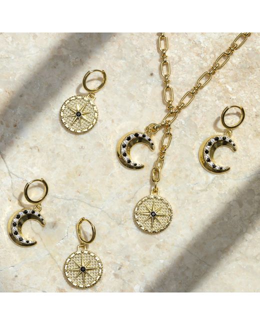 Inicio Metallic 14K Plated Celestial Moon Charm Hoop Earrings