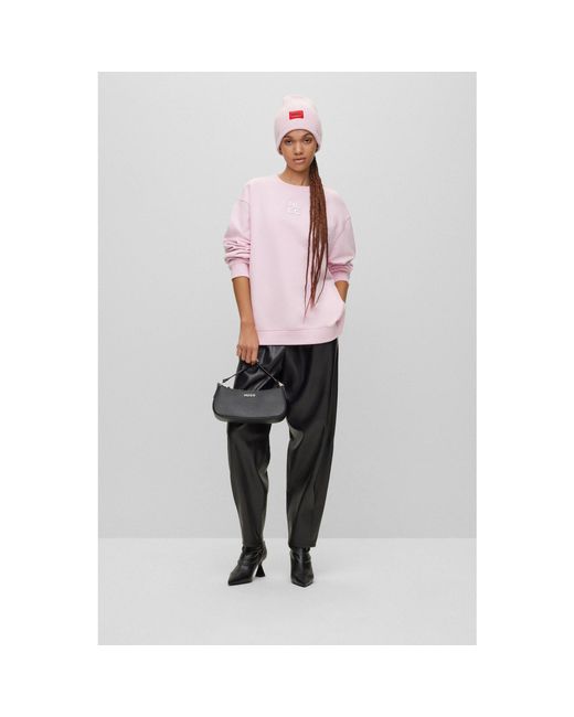 HUGO Black Hesizila Solid Patterned Wide Leg Pants