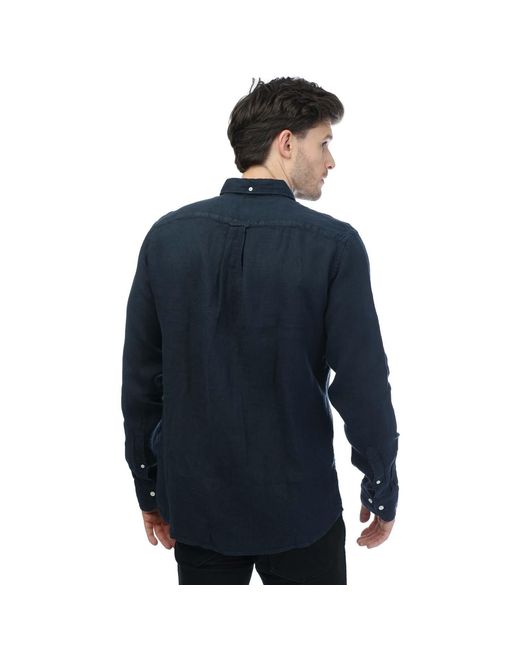 Gant Blue Regular Fit Linen Button-Down Shirt for men