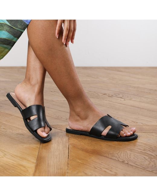 Where's That From Black Cutout Strap Flat Sandals
