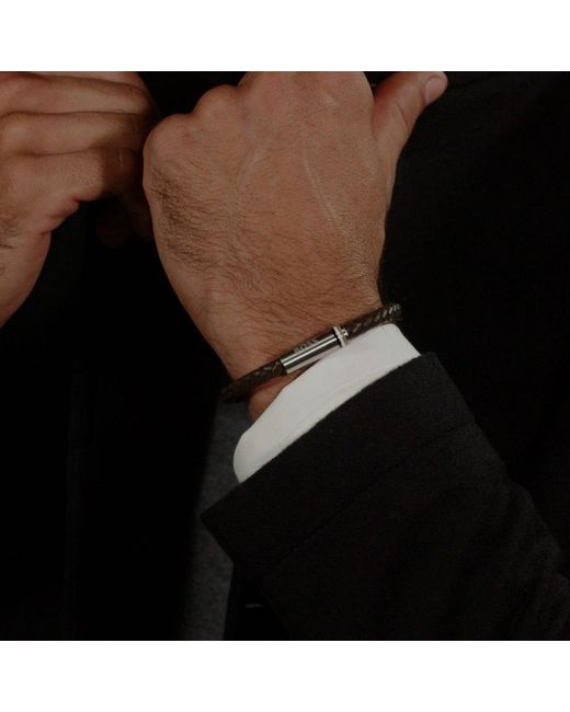 Boss Brown Ares Single Magnetic Closure Single-Wrap Leather Bracelet for men