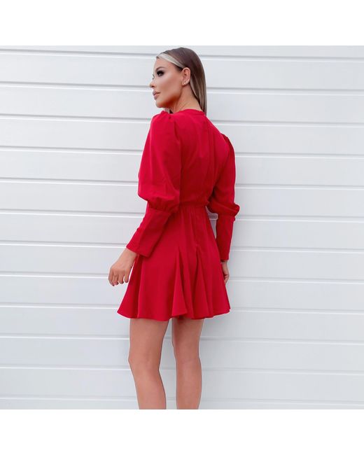 AX Paris Red V-Neck Long Sleeve Skater Dress