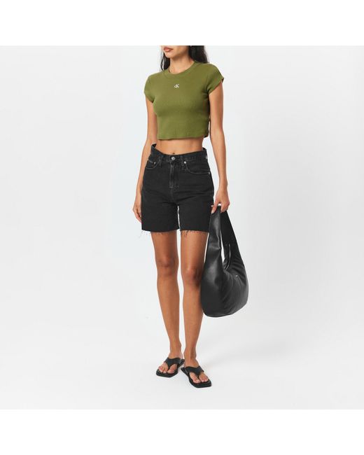 Calvin Klein Green Mono Rib Cropped T Shirt